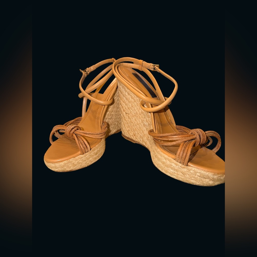 BURBERRY authentic Platform Espadrille Wedge Sandals in Tan size 40 Italy made